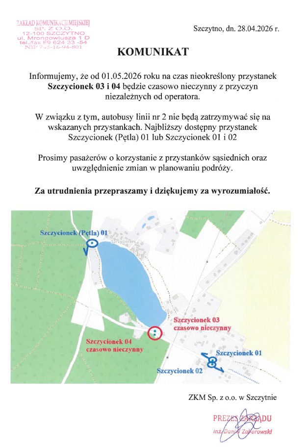 Zmiany w kursowaniu autobusów na przystanku Szczycionek